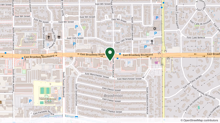 Map showing Rocco's Little Chicago at 2555 E Broadway Blvd, Tucson, AZ 85716